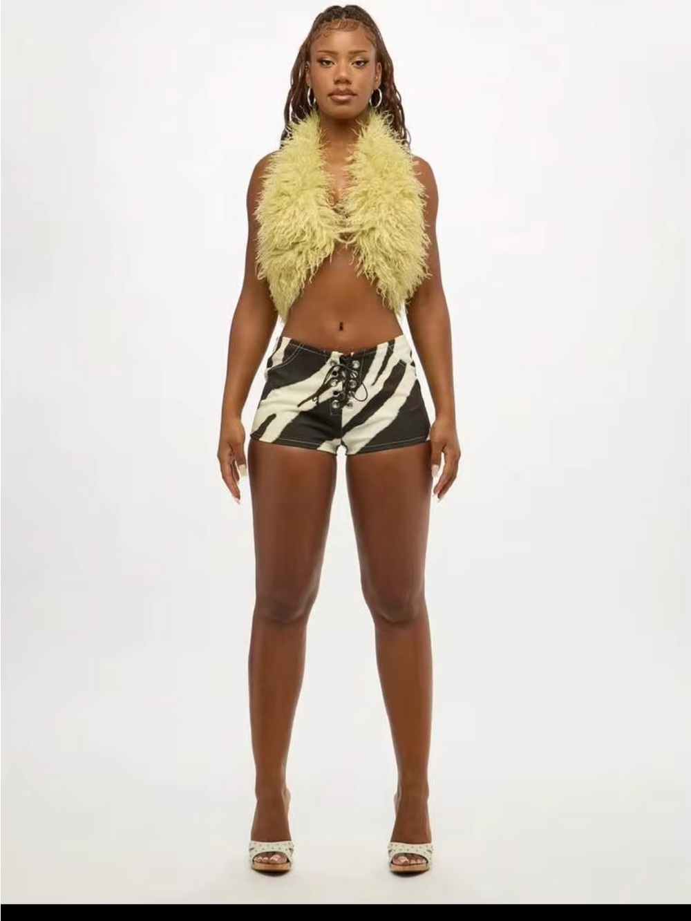 Let’s Rodeo High-Waist Zebra Lace-Up Shorts - Black & Cream 1.T